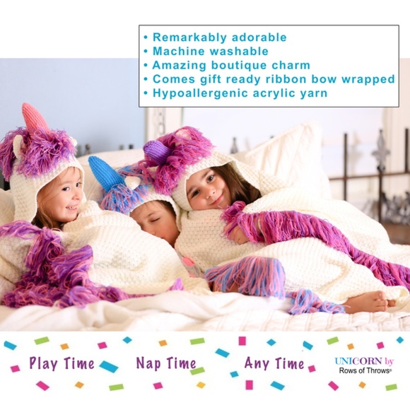 Kids Hooded Unicorn Blanket - Pink Horn - Picture 6 of 7